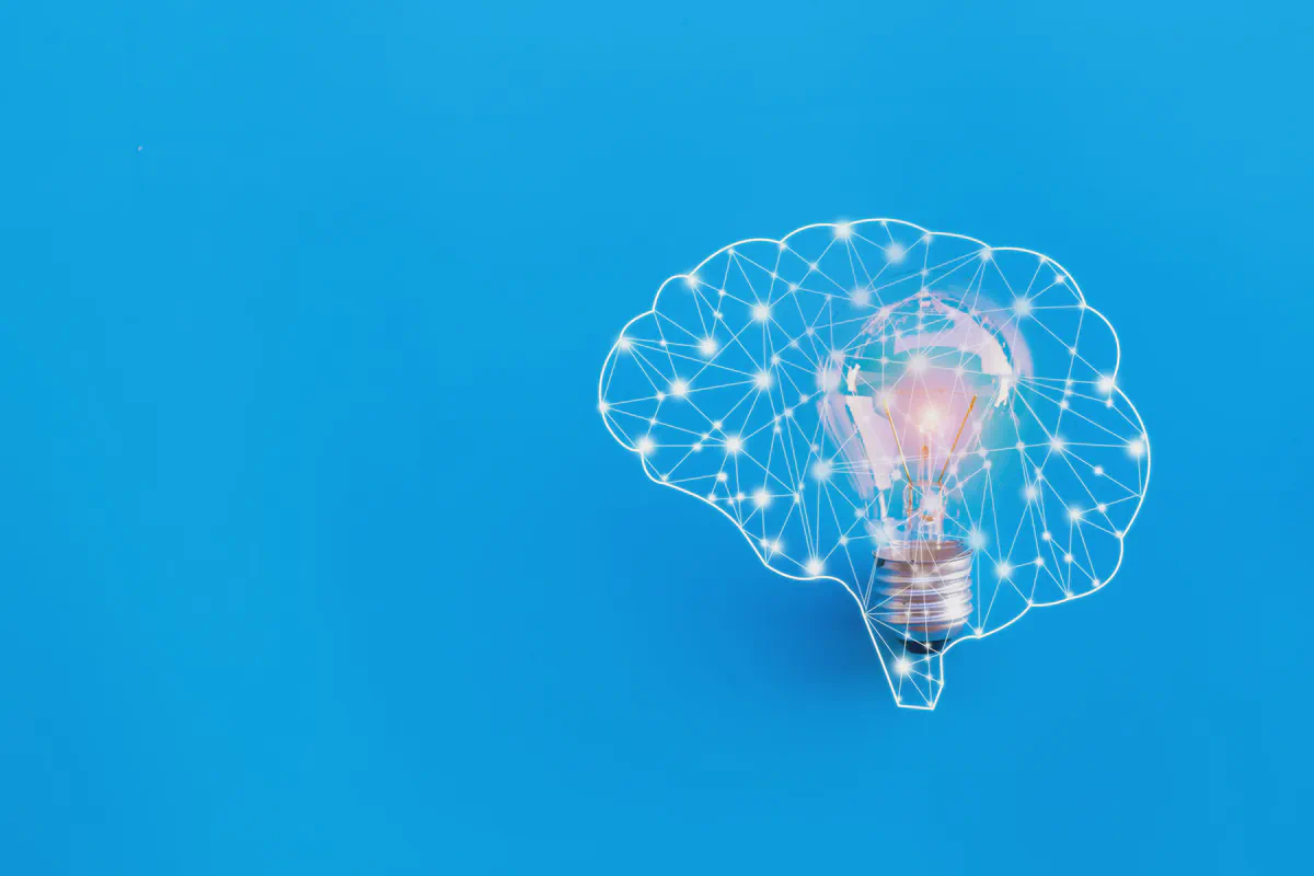 A brain depicted as a network generating an idea