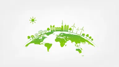 An illustration of planet earth with business activities on top of it